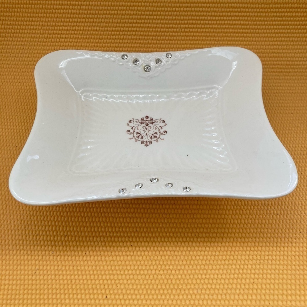Vintage D’Lusso Serving Dish With Faux Rhinestones 9.5”x 7.5”